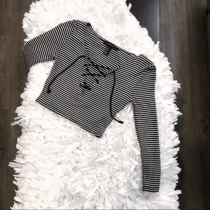 striped lace up crop top